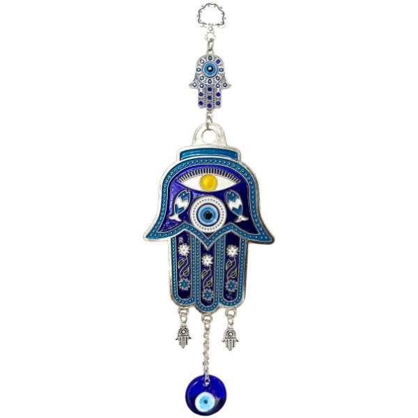 Colgante Mano Hamsa Ojo Turco Azul Metal