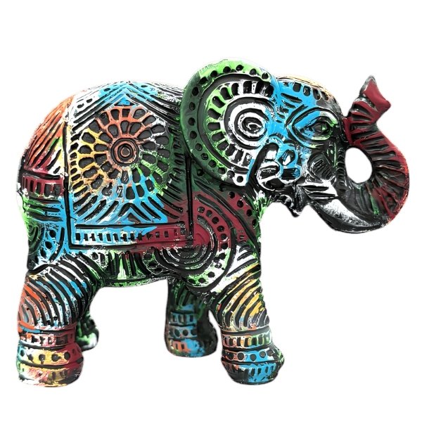 Elefante Tallado Étnico Colores