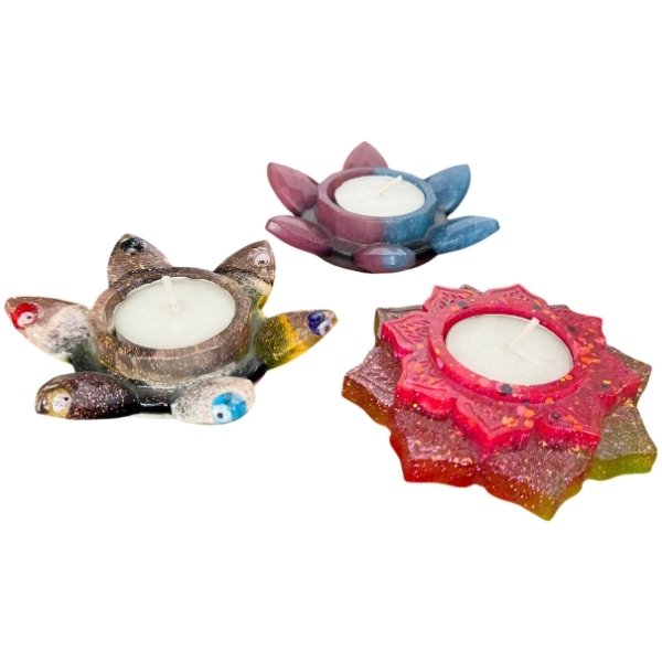 Portavela Flor Loto Colores Surtidos Resina