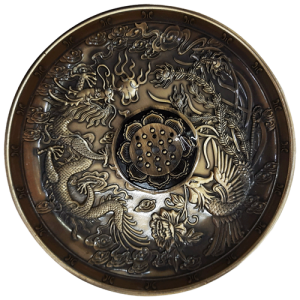 Incense holder dragon and phenix metal dish 11 cm