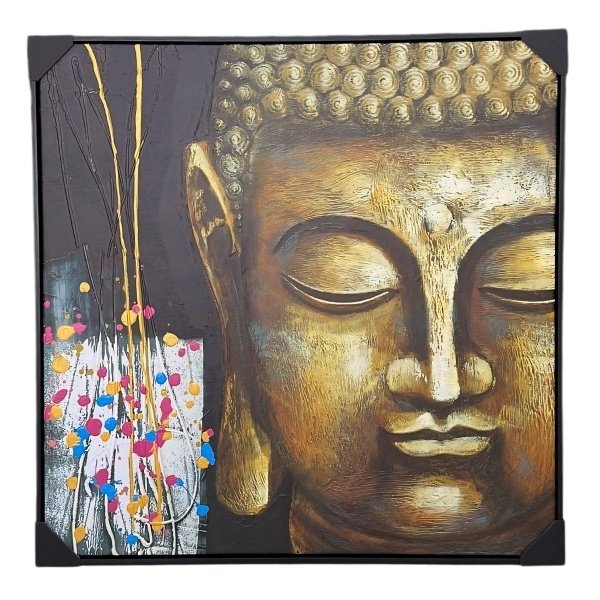 Cuadro Cabeza Buda Bronce Pintado En Lienzo