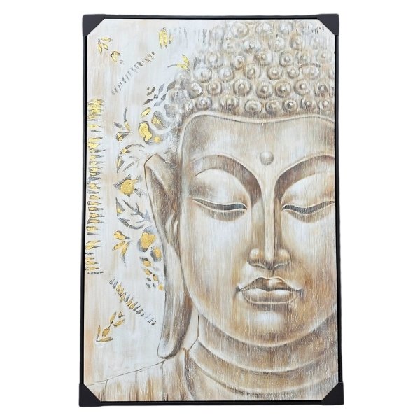 Cuadro Cabeza Buda Y Flores Pintado En Lienzo