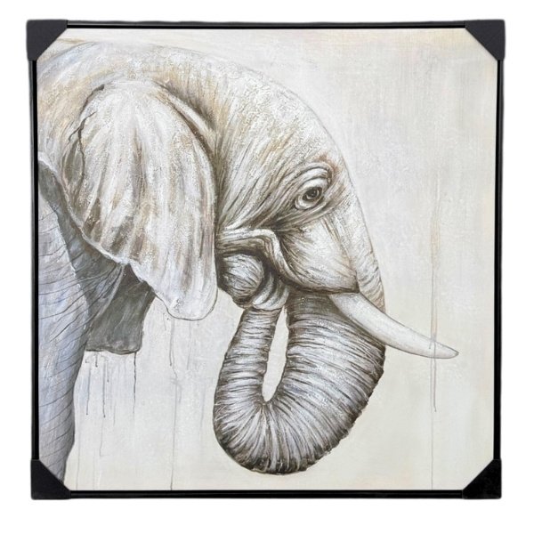 Cuadro Elefante Gris Pintado En Lienzo