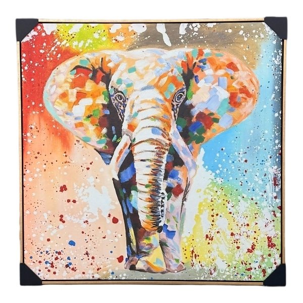 Cuadro Elefante Pintado En Lienzo Colores