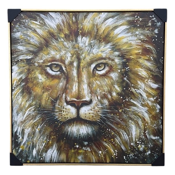 Cuadro Rostro León Pintado En Lienzo