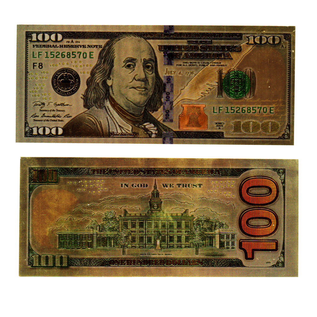 Billete Plactico Dolar Dorado Cinta Negra 15.5 x 6.5cm