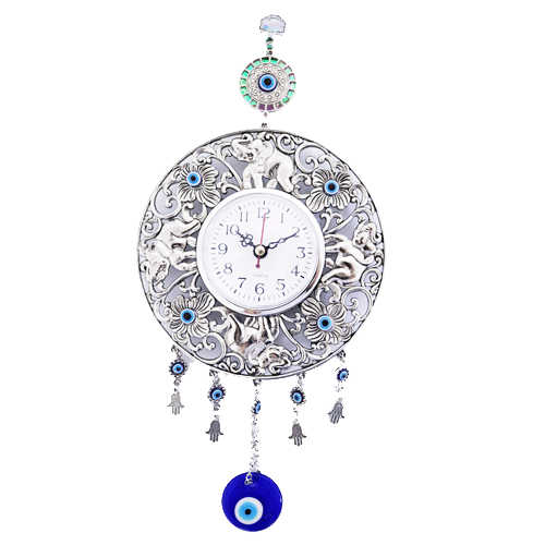 Ojo Turco Reloj Elefantes Flor Metal 34.5cm
