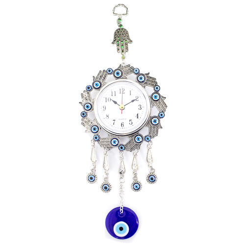 Ojo Turco Reloj Mano Fatima Plateadas Metal 28 cm