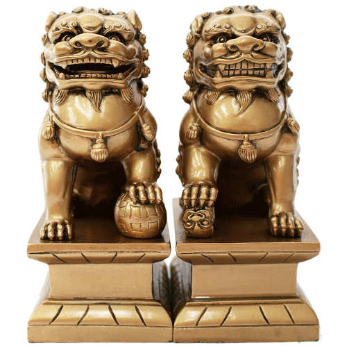 Perros Fu Base Poliresina Dorado 17cm