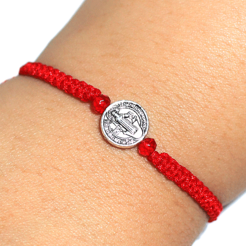 Pulsera Tejida Medalla San Benito