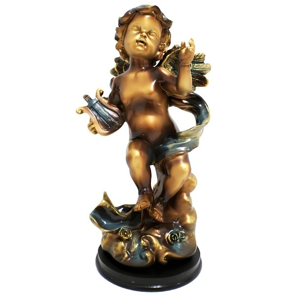 Ángel De Pie Arpa Bronce
